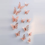 12pcs/set Hollow 3D Butterfly Wall Sticker for Wedding Decoration living room window Home Decor Gold silver Butterflies stickers