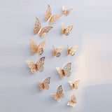 12pcs/set Hollow 3D Butterfly Wall Sticker for Wedding Decoration living room window Home Decor Gold silver Butterflies stickers