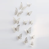 12pcs/set Hollow 3D Butterfly Wall Sticker for Wedding Decoration living room window Home Decor Gold silver Butterflies stickers