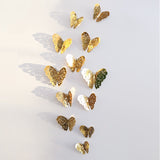 12pcs/set Hollow 3D Butterfly Wall Sticker for Wedding Decoration living room window Home Decor Gold silver Butterflies stickers