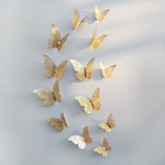 12pcs/set Hollow 3D Butterfly Wall Sticker for Wedding Decoration living room window Home Decor Gold silver Butterflies stickers