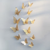 12pcs/set Hollow 3D Butterfly Wall Sticker for Wedding Decoration living room window Home Decor Gold silver Butterflies stickers