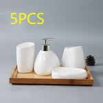 Bathroom Accessories Set Ceramic Soap Dispenser Toothbrush Holder Tumbler Soap Dish Cotton Swab Aromatherapy Household Articles