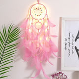 Wall Dreamcatcher  Led Handmade Feather Dream Catcher Braided Wind Chimes Art For room decoration Hanging home decor Decoration