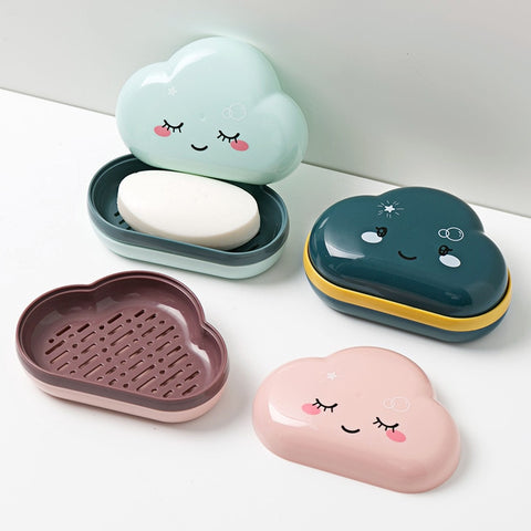 Cute Cartoon Clouds Shape Soap Box Bathroom Drain Soap Holder Portable Travel Soap Protect Case Bathroom Accessories