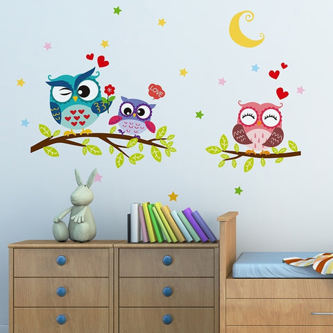 Wallpaper Sticker Happy Removable Waterproof Cartoon Animal Owl Wall Sticker Kids Home Decor Wallpapers For Living Room
